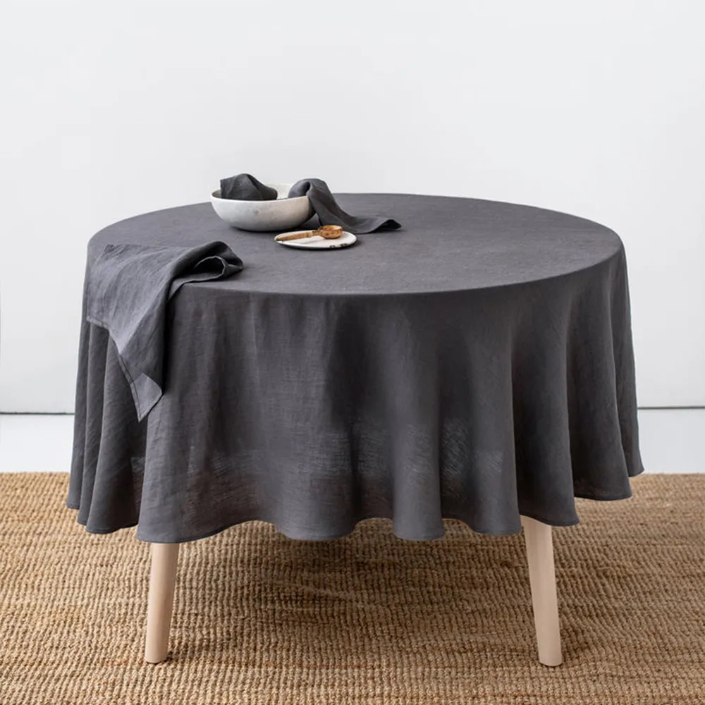 Table Cloth 100 Pure Linen Solid Color Round Cover Natural Fabric Tablecloth for Kitchen Dining Room Party Holiday Tabletop Decor 231020