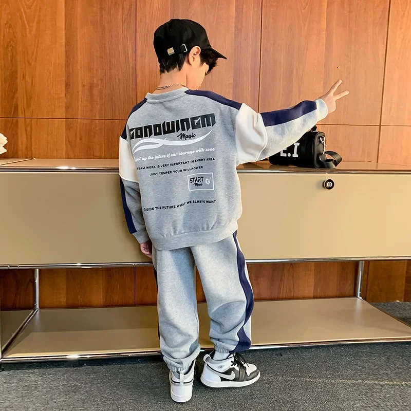 Clothing Sets Spring Autumn Boy Contrast Alphabet SweatshirtSweatpant Set School Kids Tracksuit Child Work Outfit Student Jogger Suit 5-16Yrs 231019