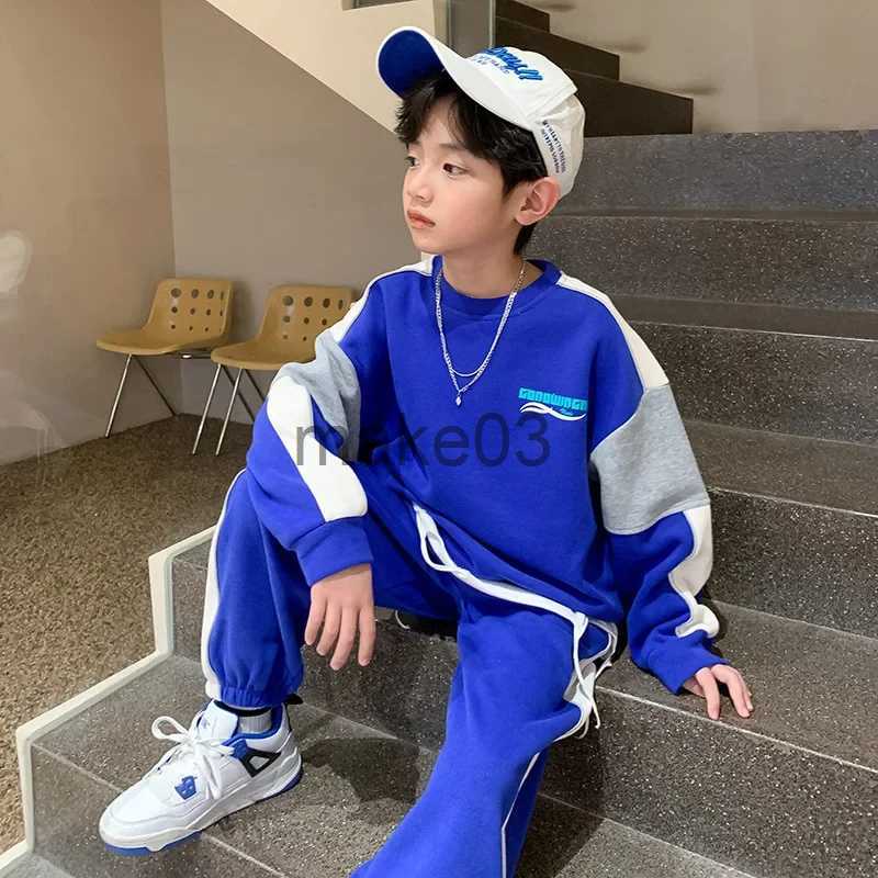Clothing Sets Spring Autumn Boy Contrast Alphabet Sweatshirt+Sweatpant Set School Kids Tracksuit Child Work Outfit Student Jogger Suit 5-16Yrs J231020