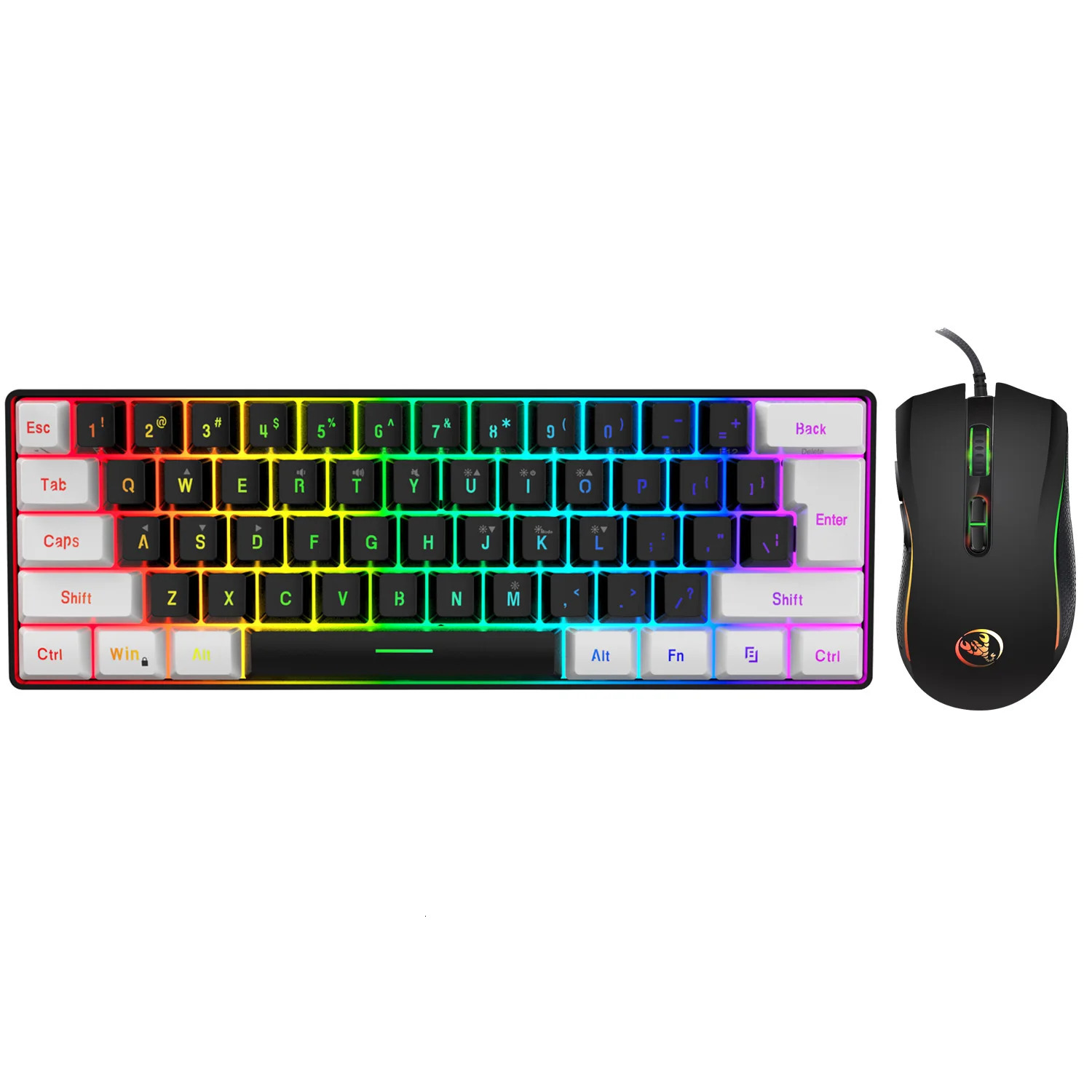 Keyboard Mouse Combos 61keys Wired White Black RGB Gaming Office Kit Backlight and for PUBG Gamer 231019