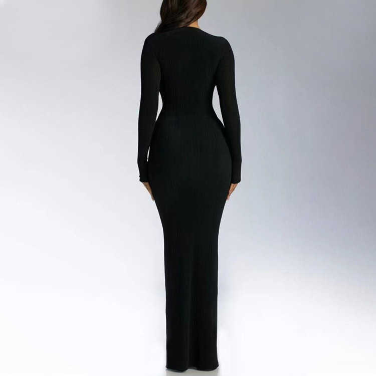 Sexy Deep V Step Dress Kardashian Solid Color Slim-fit Breast Long Bag Buttock Skirt Women T231020