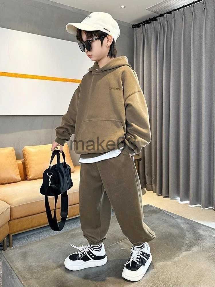 Clothing Sets Autumn Junior Boys Casual Sweatshirt Suit Clothes Kids Embroidered Letters Hooded Top Long Pants 2 Piece Set 3-15Y Spring Trend J231020