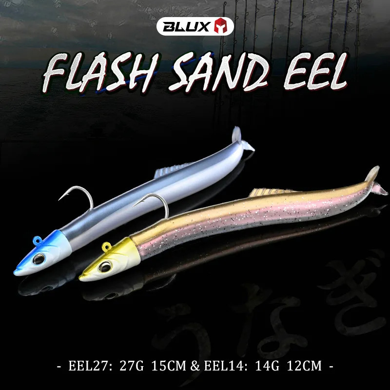 Baits Lures BLUX FLASH SAND EEL 14G27G Soft Fishing Lure Tail Jig Head Hook Minnow Artificial Bait Saltwater Sea Bass Swimbait Tackle Gear 231020