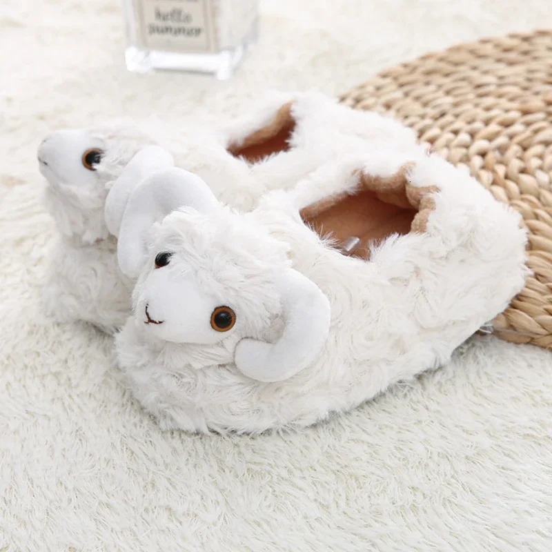 Slipper Toddler Girls Slippers Indoor Winter Cartoon Sheep Plush Warm Kid Boys House Footwear Soft Rubber Sole Home Shoes Baby Items 231020