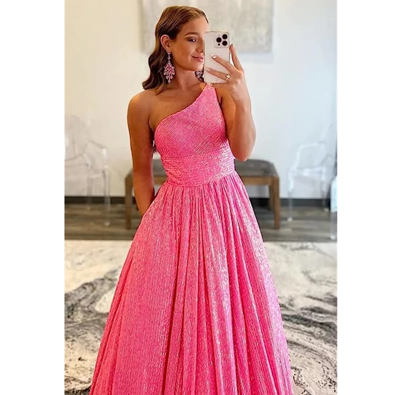 Sequins Glitter Arabic Prom Dress Pleat One Shoulder Special Ocns Evening Gowns Custom Made Vestidos De Novia 0914