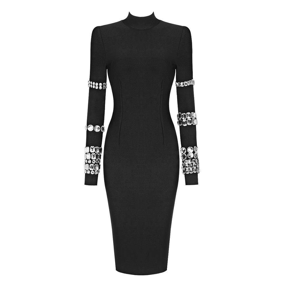 100 2023 Runway Dress Spring Autumn Dress Brand Same Style Empire Crew Neck Long Sleeve Black Womens Dress Fashion M