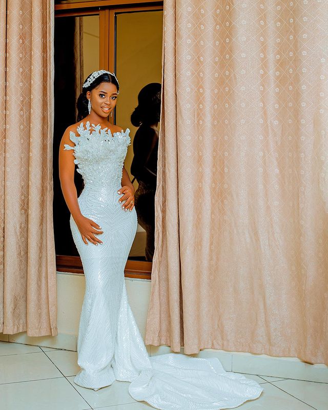 2023 Oct Arabic Aso Ebi Plus Size Mermaid White Wedding Dress Beaded Sequined Lace Bridal Gowns Dresses ZJ605