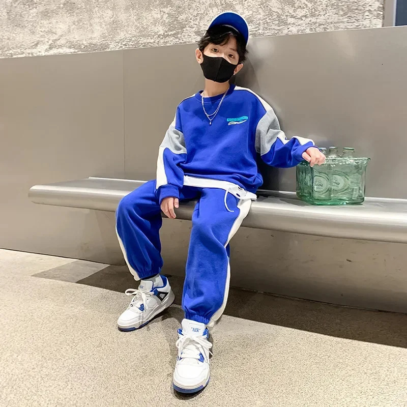 Clothing Sets Spring Autumn Boy Contrast Alphabet SweatshirtSweatpant Set School Kids Tracksuit Child Work Outfit Student Jogger Suit 5-16Yrs 231019