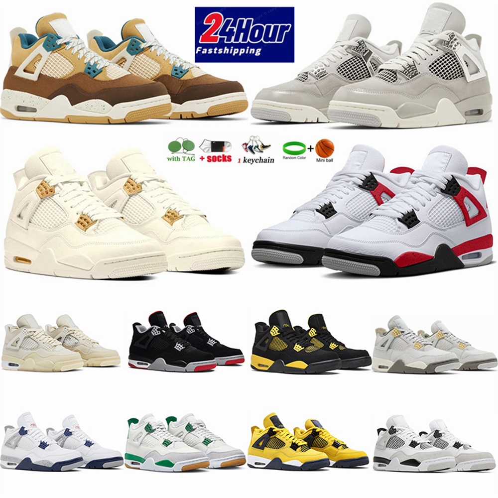 Jumpman 4s Basketball Shoes 4 Sail Black Cat Frozen Moments Cacao Wow Pine Green Fire Red Cement Mens Designer Sneakers Trainers