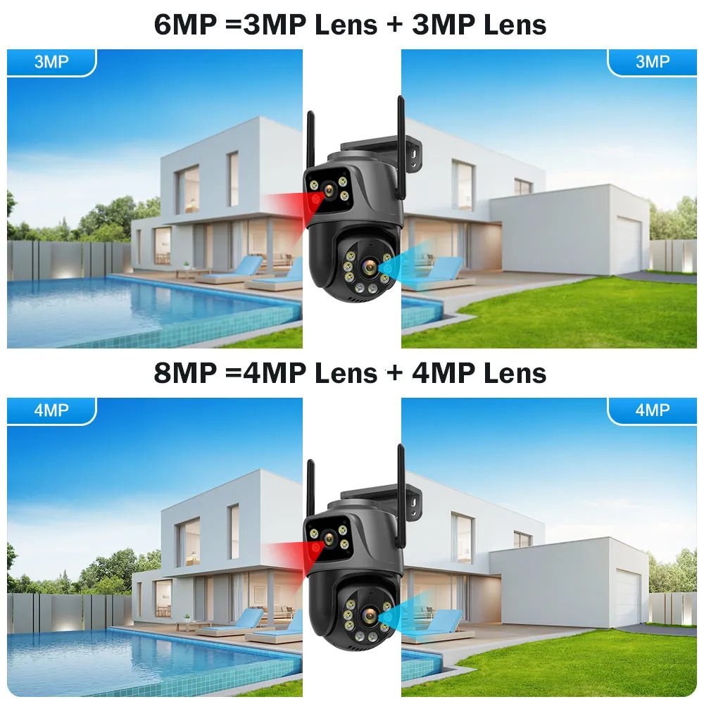 Pinhole Cameras Dual Lens 360 Wifi Camera IP66 Security Protection 8MP 4K Wireless Outdoor Human Detection ICSEE Video Surveillance PTZ 231019