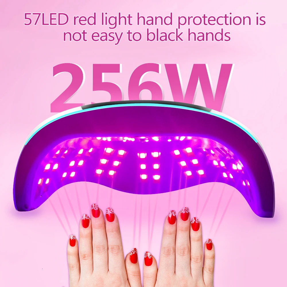 Nail Dryers 256W UV LED Red Light Nail Lamp for Gel Nail Polish With 57 Lamp Beads Auto Sensor and 4 Timers Professional LED Nail Dryer 231020
