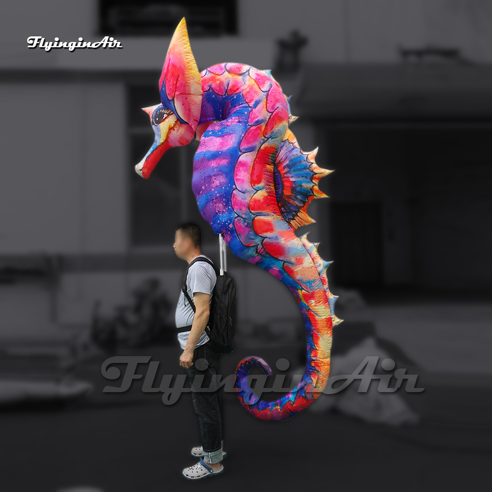 Fantastic Parade Performance Walking Inflatable Seahorse Puppet Carried Sea Animal Model Blow Up Hippocampus Balloon With Light For Event