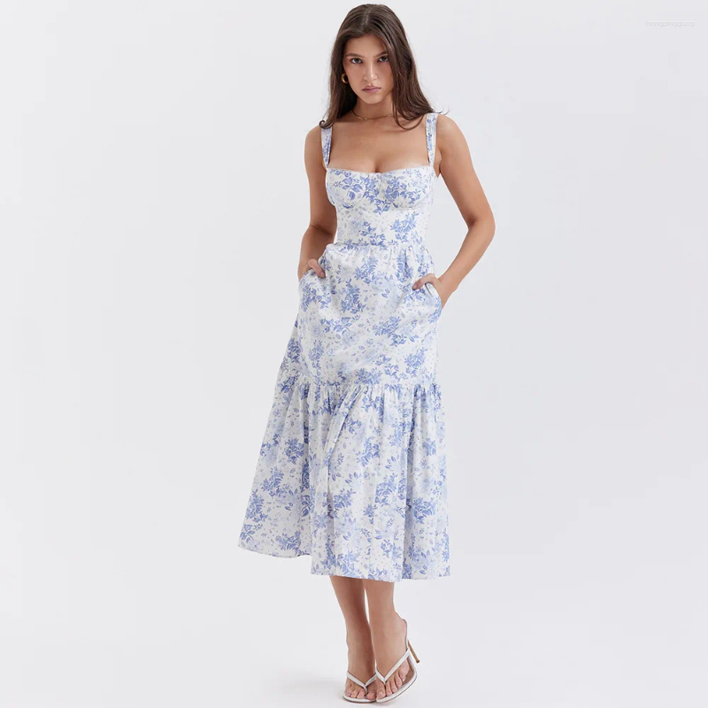 Women's Casual Summer A-E Dress, V Neck Spaghetti Strap, Polyester, Short Sleeve, Bohemian Style, Cream White, Blue, Pink, For Daily Wear