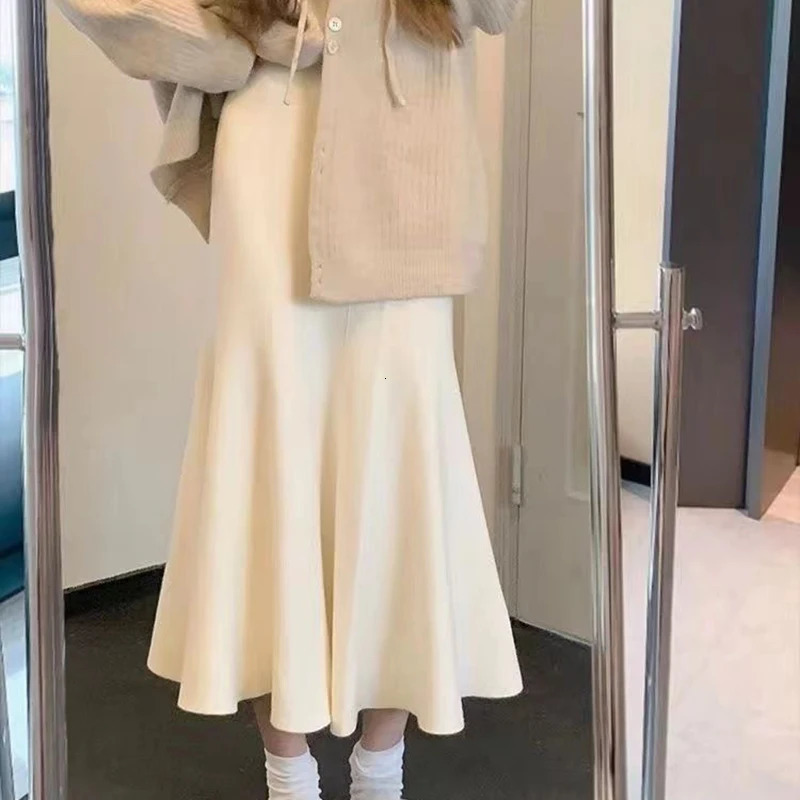 Skirts Rimocy Autumn Winter Knitted Fishtail Women Fashion Bodycon Mermaid Midi Skirt Woman Elastic High Waist Slim Saias 231019