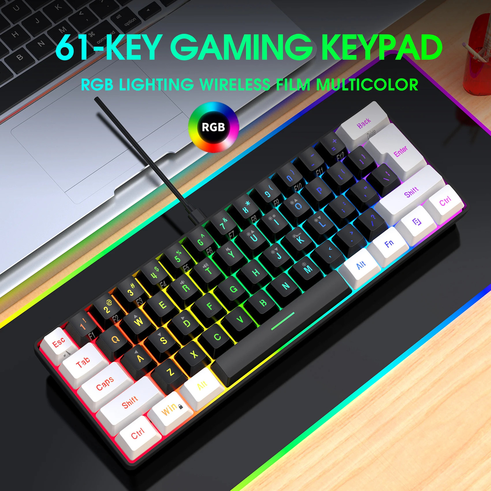 Keyboard Mouse Combos 61keys Wired White Black RGB Gaming Office Kit Backlight and for PUBG Gamer 231019