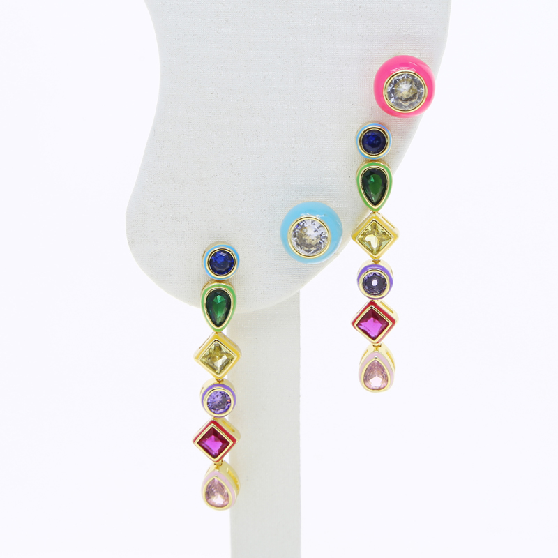 Geometric Zircon Dangle Women - Red Cubic Zirconia Brass & Copper Gold Plated Chandelier Earrings for Valentine's Day