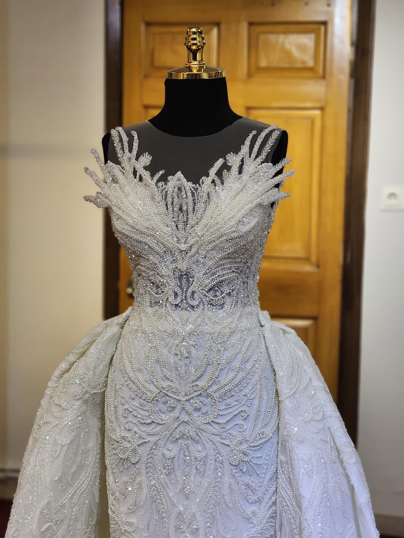 2023 Oct Arabic Aso Ebi Plus Size Sequined Lace Mermaid Wedding Dress Detachable Train Bridal Gowns Dresses ZJ610