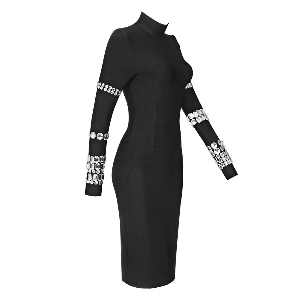 100 2023 Runway Dress Spring Autumn Dress Brand Same Style Empire Crew Neck Long Sleeve Black Womens Dress Fashion M