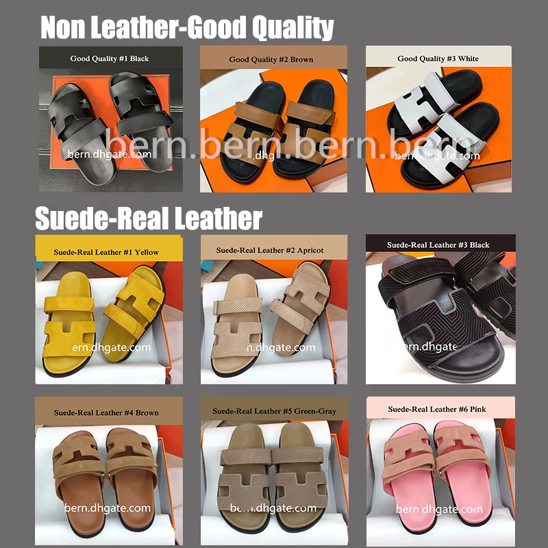 Suede Real Leather/Non-Leather Fashion Flat Slippers Slides Sandals for Women Men 3Styles
