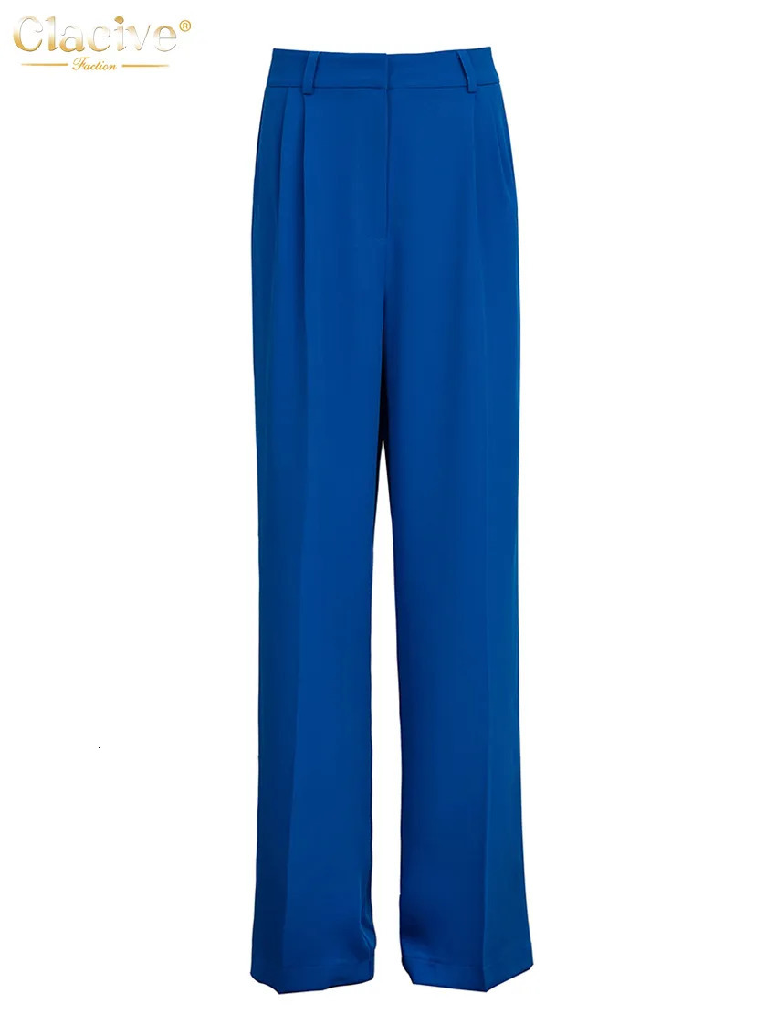 Women's Pants Capris Clacive Blue Office Women'S Pants Fashion Loose Full Length Ladies Trousers Casual High Waist Wide Pants For Women 2310