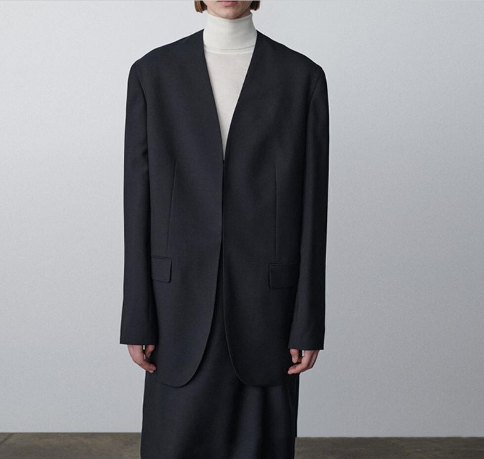 Th * row Wool Blended Classic Top 2023 Spring and Autumn New Mohair Ultra Simple Fashion Fie Suit Coat