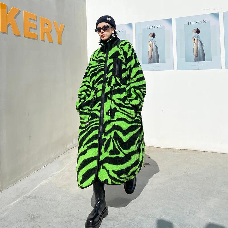 Women's Fur Women Winter Faux Teddy Bear Coat Thick Oversized Long Zebra Color Loose Women;S Jacket