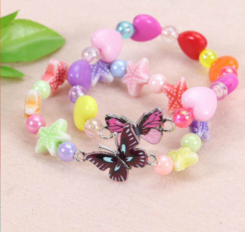 Girl Butterfly Beads Bracelet Friendship Jewelry Kids Party Favor Adjustable Lucky Wristband Colorful