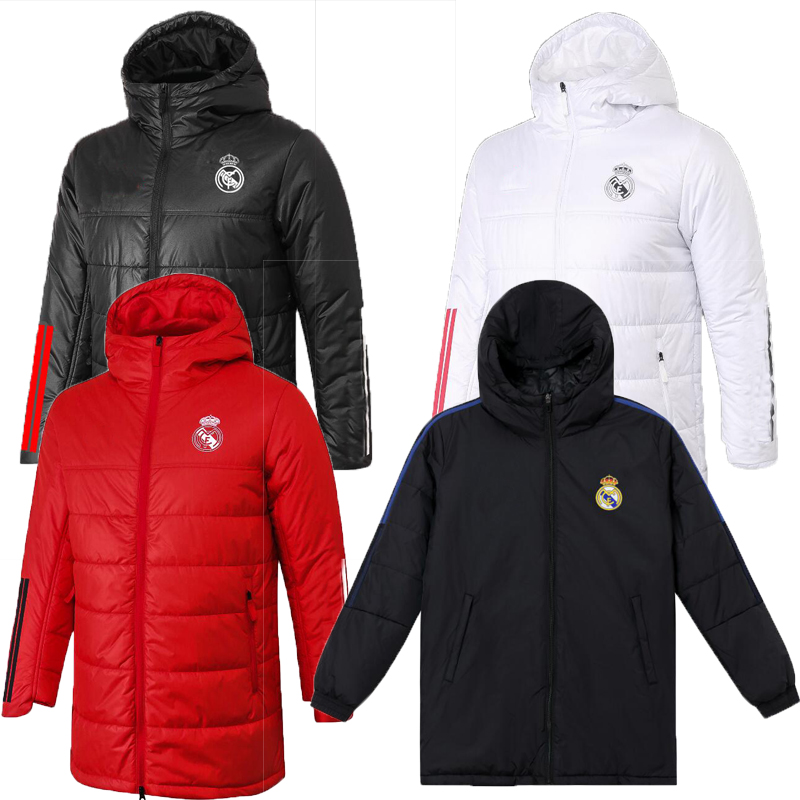2024 2026 Football cotton-padded winter warm long-sleeved hooded football cotton-padded jacket