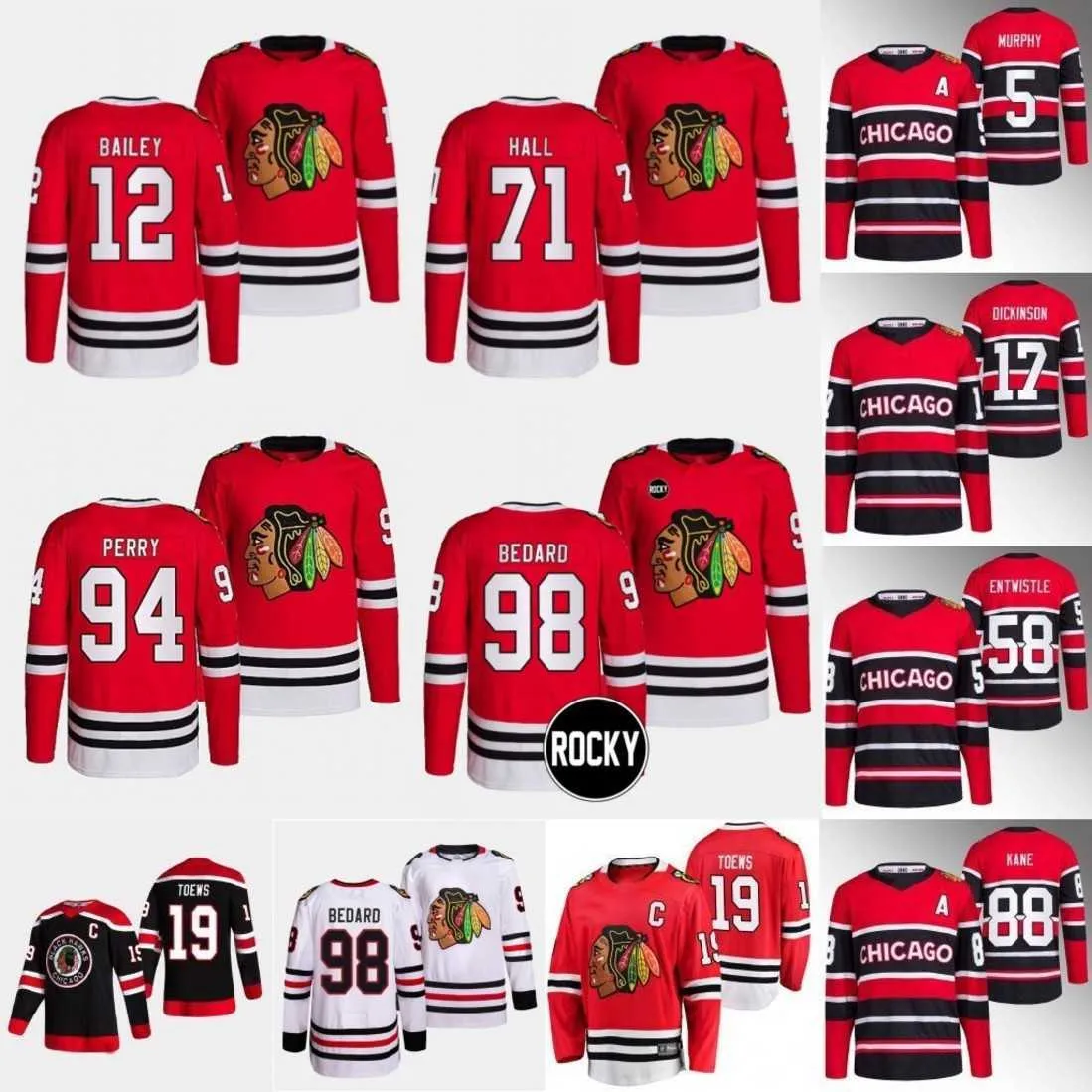 CUSTOM 98 Connor Bedard Reverse Retro hockey jersey Rocky Patch Tyler Johnson Jonathan Toews Taylor Hall Corey Perry Patrick Kane Seth Jones