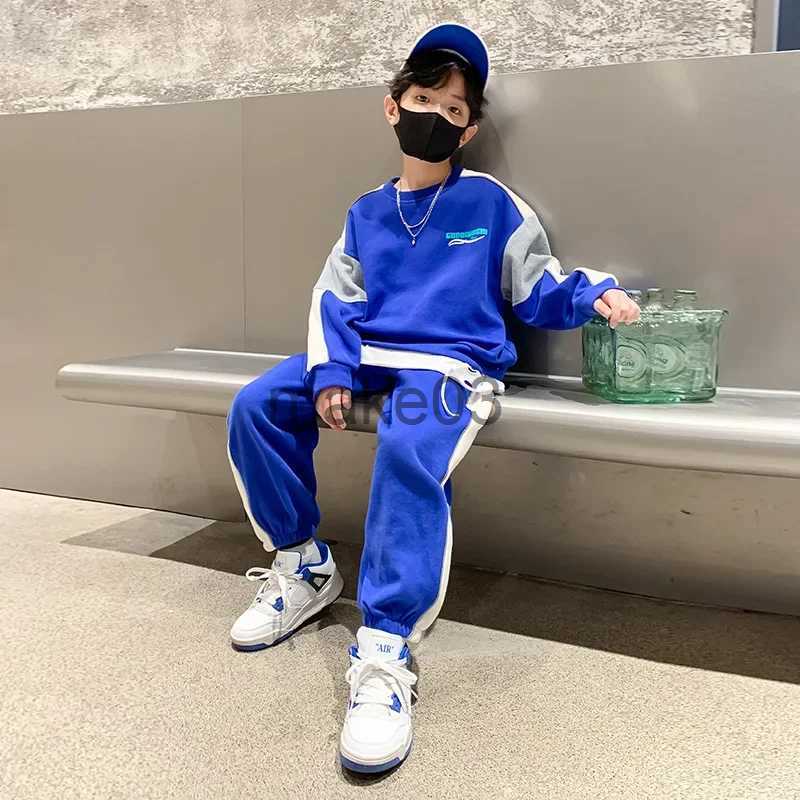 Clothing Sets Spring Autumn Boy Contrast Alphabet Sweatshirt+Sweatpant Set School Kids Tracksuit Child Work Outfit Student Jogger Suit 5-16Yrs J231020