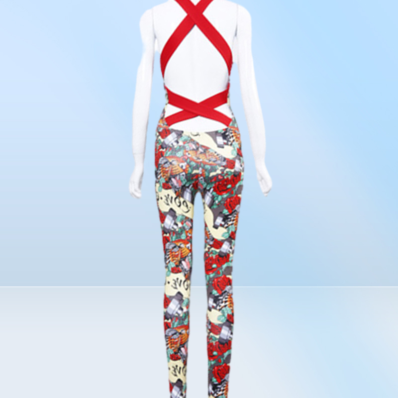 CrazyFit One Piece Sexy Sport Suit Women Padded Floral Print Yoga Workout Clothes Running Set Jogging Gym Clothing Jumpsuit