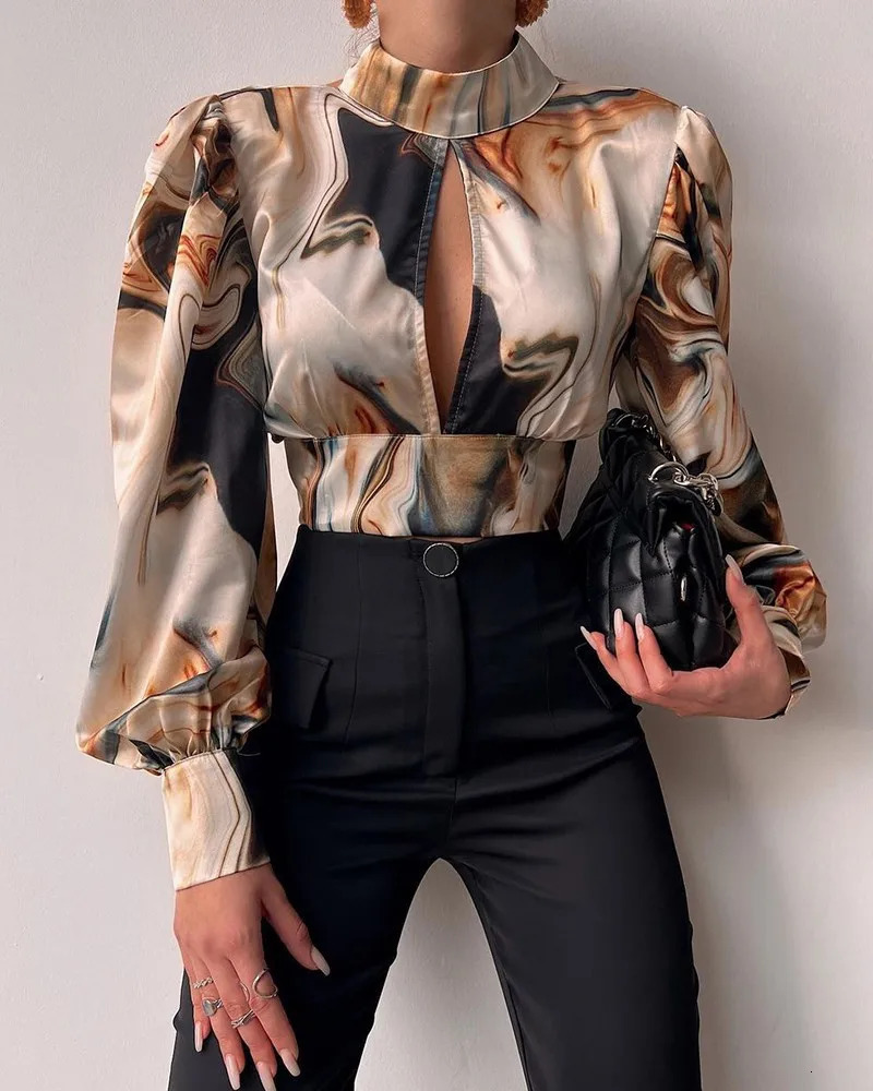 Womens Blouses Shirts Autumn Satin Blouse Red Long Lantern Sleeve Button Vneck Elegant Female Shirt Fashion Vintage Ladies Top 231019