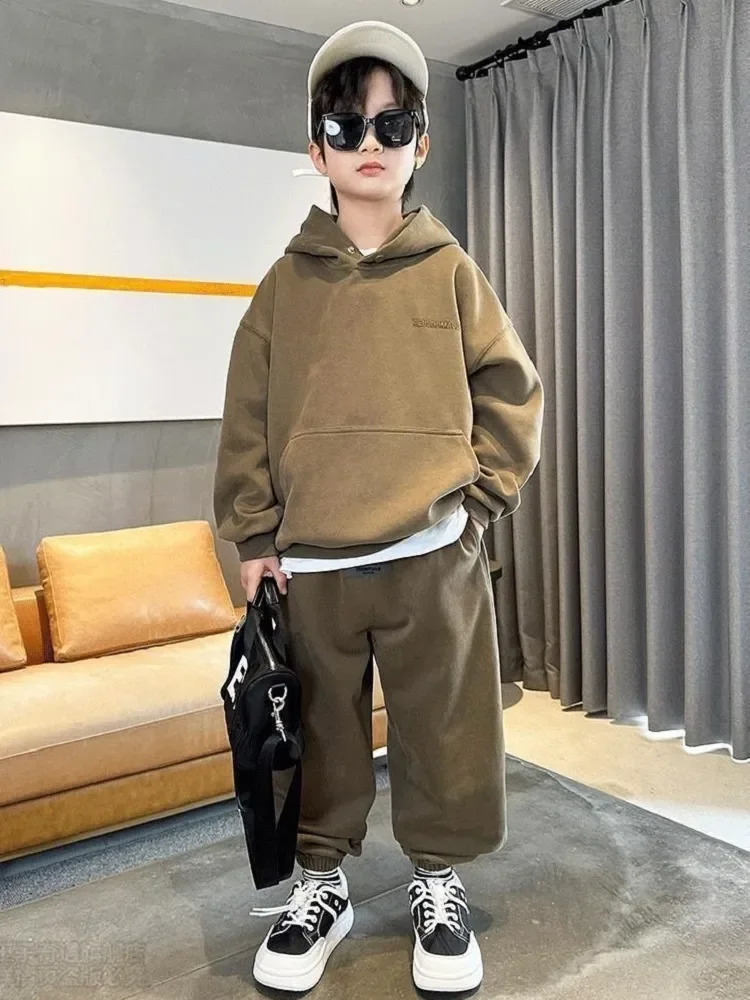 Clothing Sets Autumn Junior Boys Casual Sweatshirt Suit Clothes Kids Embroidered Letters Hooded Top Long Pants 2 Piece Set 3-15Y Spring Trend 231019