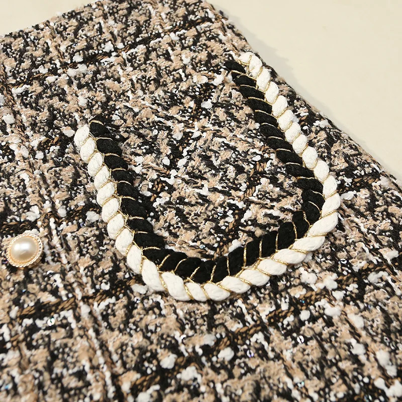 Skirts Fall Winter Plaid Tweed Skirt Womens Thick Woolen Pearl Button Front Pocket Glitter Mini Saia Feminina 231019