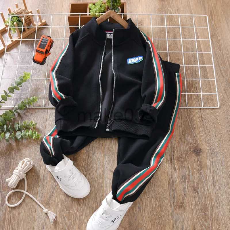 Clothing Sets School Kids Tracksuit Jogger Set Full Zip Striped Boys Fleece Hoodie + Sweatpant Sets Children Outfits Spring Autumn 3-14 Years J231020