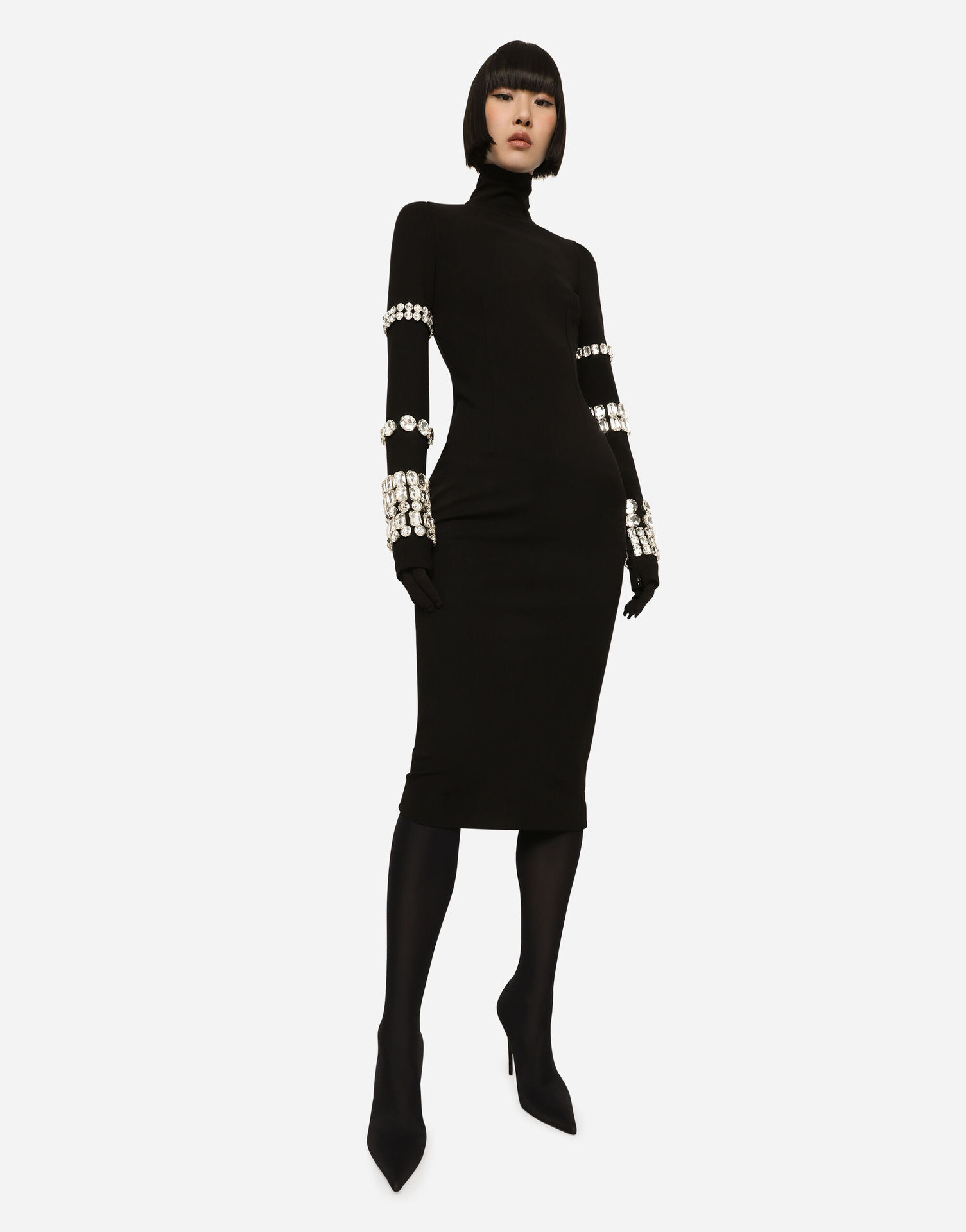 100 2023 Runway Dress Spring Autumn Dress Brand Same Style Empire Crew Neck Long Sleeve Black Womens Dress Fashion M