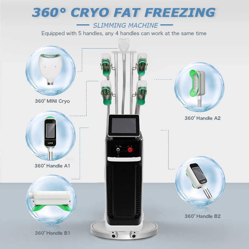 Fat freeze cryolipolysis system double chin reduction cryotherapy body sculpting 360 cryo lipo vacuum weight loss spa equipment 5 handle