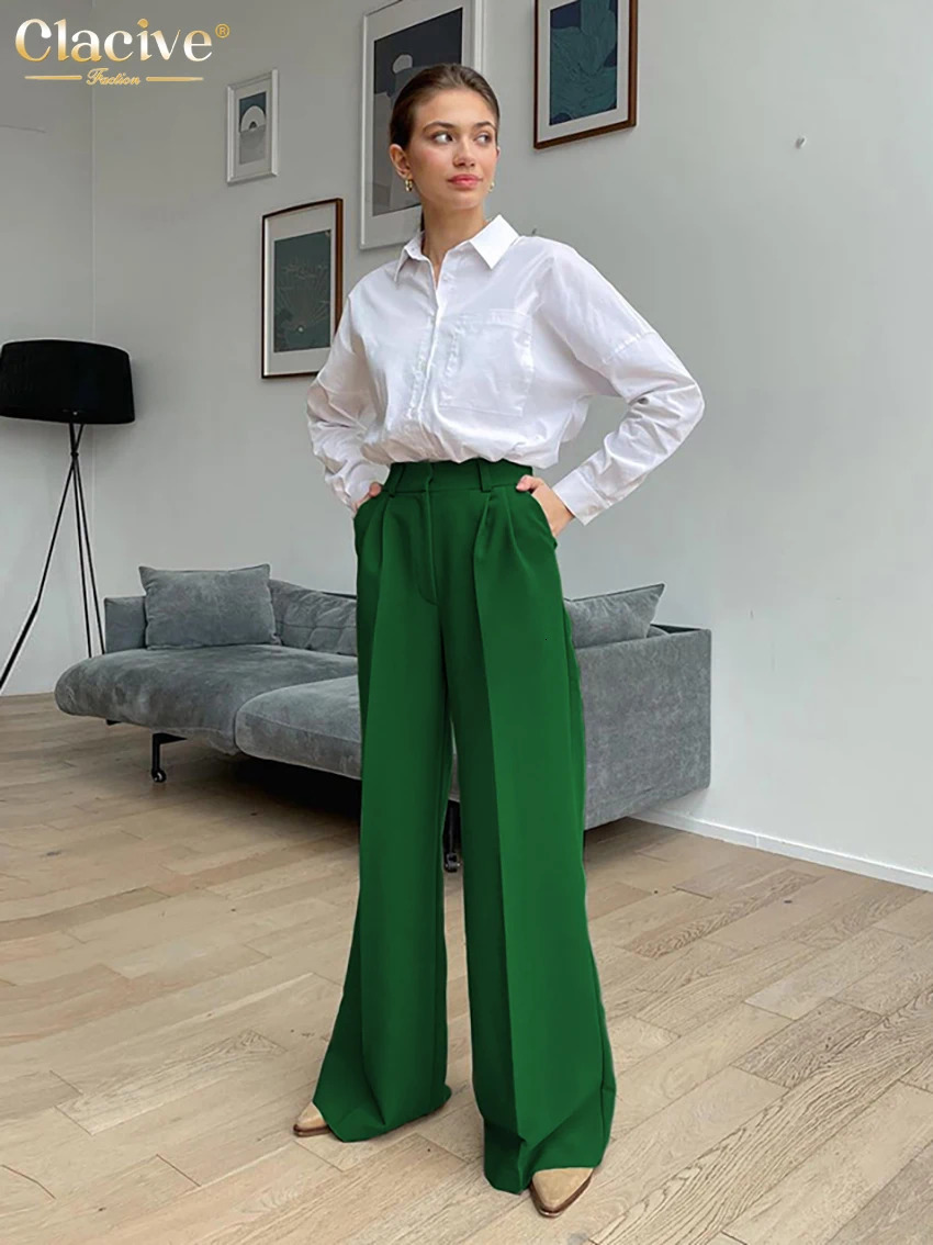 Women's Pants Capris Clacive Blue Office Women'S Pants Fashion Loose Full Length Ladies Trousers Casual High Waist Wide Pants For Women 2310
