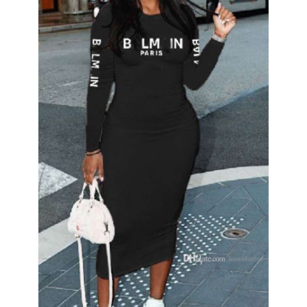 Slim Fit Dress Women In Early Autumn Fall Hardworking Fashion Letter Printed Long Sleeve Clothes Dresses
