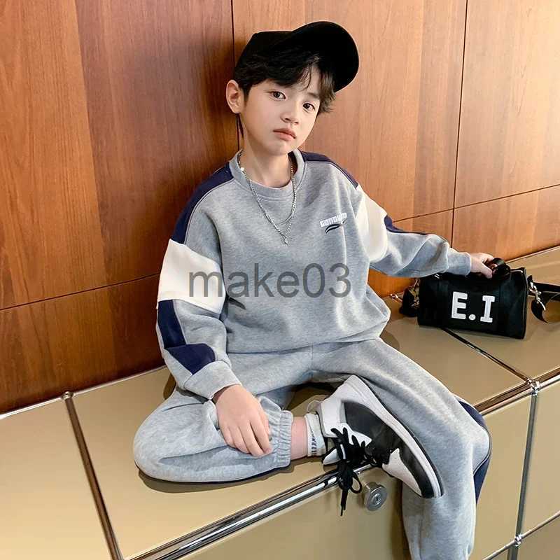 Clothing Sets Spring Autumn Boy Contrast Alphabet Sweatshirt+Sweatpant Set School Kids Tracksuit Child Work Outfit Student Jogger Suit 5-16Yrs J231020