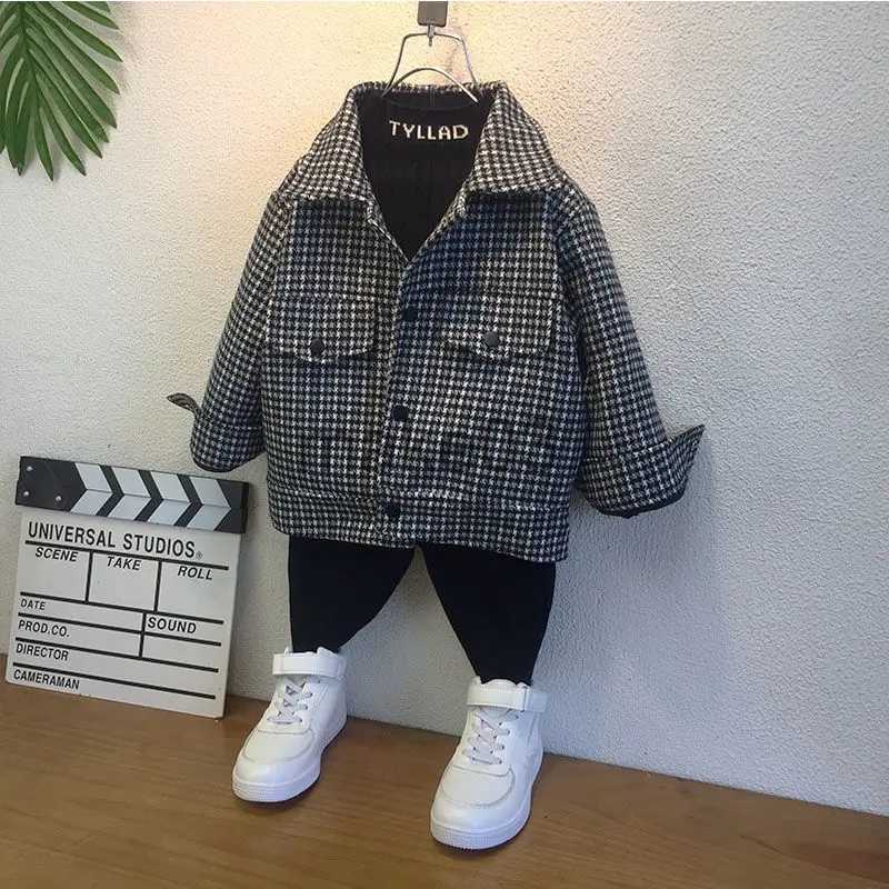 Clothing Sets 2-9 Yrs Children's Thick Woolen Coat 2023 New Plover Case Boy single-breasted Handsome Baby Kid Boys Wear Autumn Winter Jacket J231