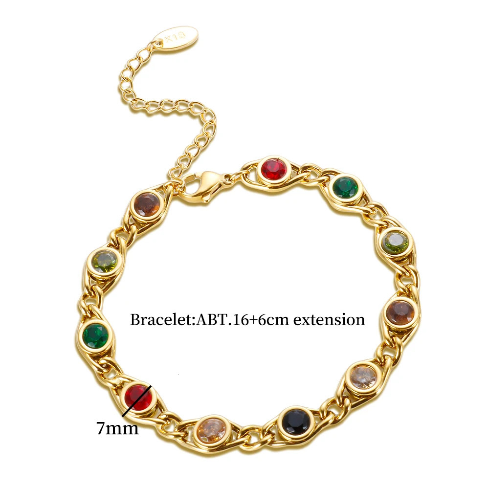 Wedding Jewelry Sets Trend Colorful Cubic Zirconia Panel Bracelet Necklace For Women Gold Color Stainless Steel Crystal Fisheye Jewelry Set 231019