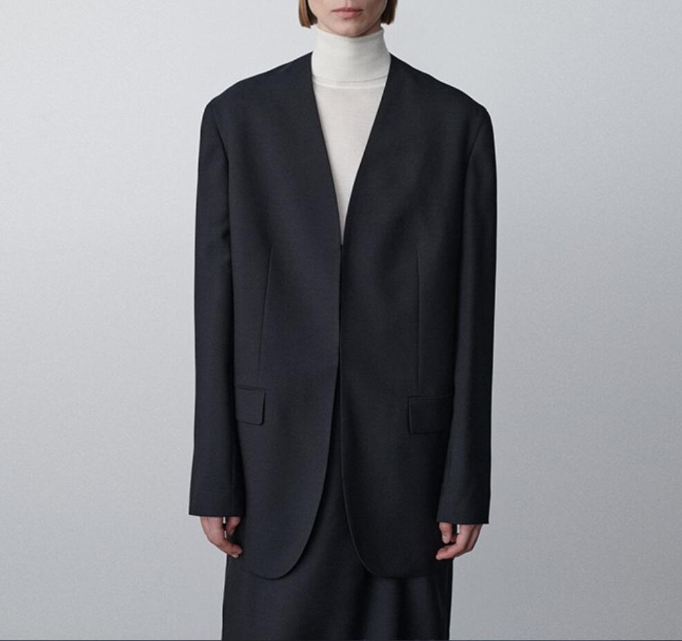 Th * row Wool Blended Classic Top 2023 Spring and Autumn New Mohair Ultra Simple Fashion Fie Suit Coat