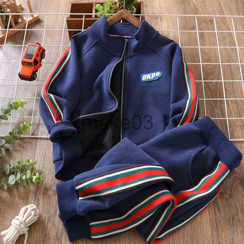 Clothing Sets School Kids Tracksuit Jogger Set Full Zip Striped Boys Fleece Hoodie + Sweatpant Sets Children Outfits Spring Autumn 3-14 Years J231020