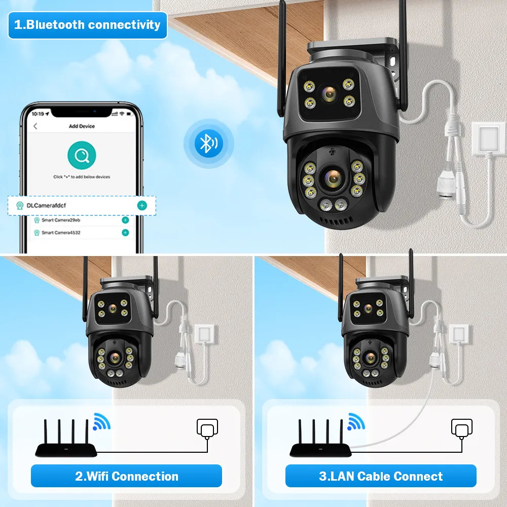 Pinhole Cameras Dual Lens 360 Wifi Camera IP66 Security Protection 8MP 4K Wireless Outdoor Human Detection ICSEE Video Surveillance PTZ 231019