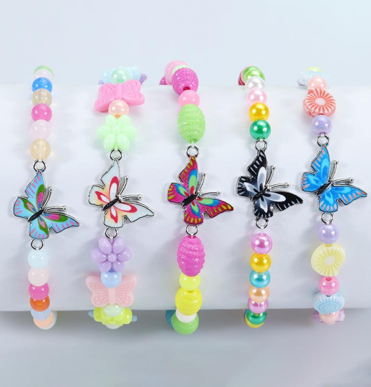 Girl Butterfly Beads Bracelet Friendship Jewelry Kids Party Favor Adjustable Lucky Wristband Colorful