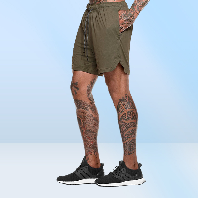 2 in1 Running Mens GYM Sports Shorts Builtin Phone Pocket Liner Workout Pants GYM Training Bodybuilding Running Pocket Casual Pan1622928