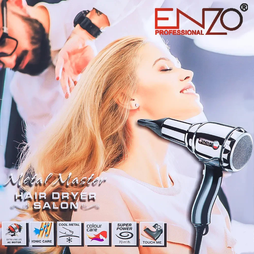 Hair Dryers ENZO 2000W Powerful Dryer Professional Blow Brush AC Motor All Metal Strong Wind with Comb 231020