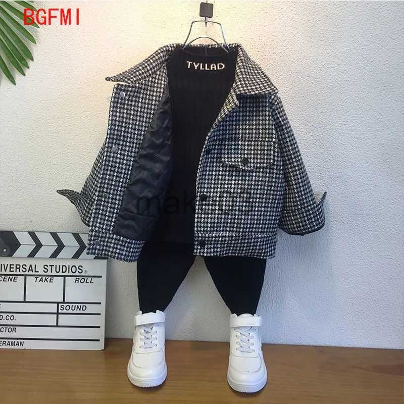 Clothing Sets 2-9 Yrs Children's Thick Woolen Coat 2023 New Plover Case Boy single-breasted Handsome Baby Kid Boys Wear Autumn Winter Jacket J231