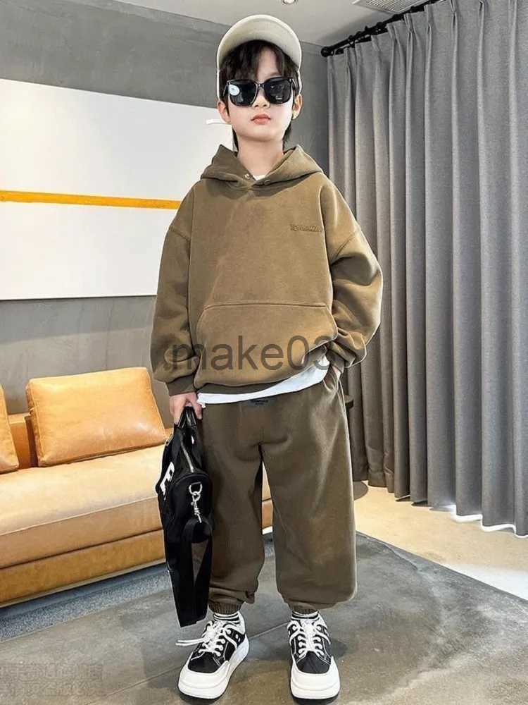 Clothing Sets Autumn Junior Boys Casual Sweatshirt Suit Clothes Kids Embroidered Letters Hooded Top Long Pants 2 Piece Set 3-15Y Spring Trend J231020